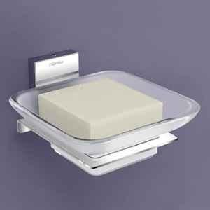 Plantex 304 Grade Stainless Steel Soap Dish/Glass Soap Holder/Soap Storage for Bathroom/Bathroom Accessories Crystal (Chrome)