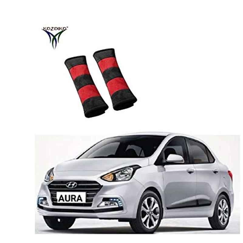 Kozdiko 2 Pcs Valvet Red & Black Seat Belt Cushion Pillow Set for Hyundai Aura
