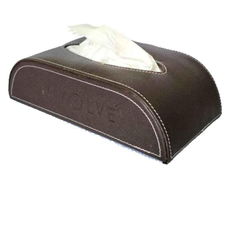 Involve 100 Pcs Wood & Leather Brown Scented Car Tissue Box