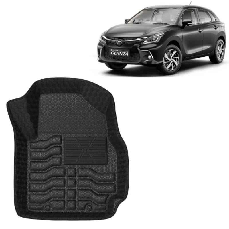 Kingsway 3 Pcs Premium 4.5D 100% Waterproof Tray Shape PVC Black Car Floor Mat Set for Toyota Glanza 2022 Onwards All Model