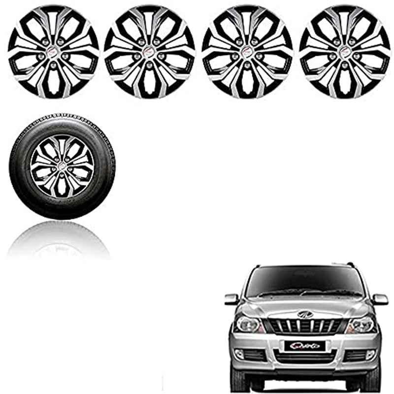 Auto Pearl 4 Pcs 15 inch ABS Silver & Black Car Wheel Cover Set for Mahindra Quanto