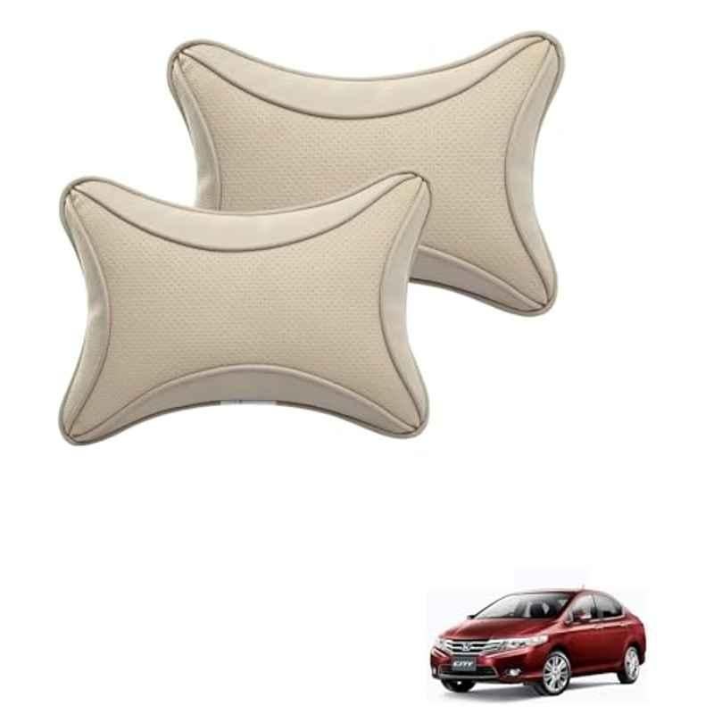 Kozdiko 2 Pcs Memory Foam & Polyester Beige Dots Car Neck Rest Pillow Set for Honda City Ivtec Old, XNVJVHGJFH70