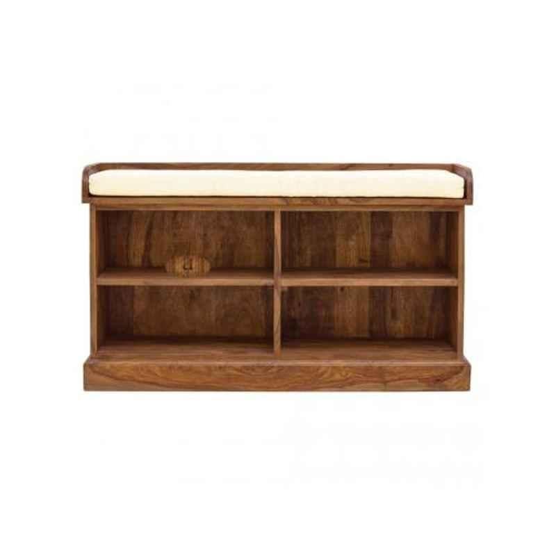 Angel Furniture Solid Sheesham Wood Lacquar Finish Dark Brown Rectangular Storage Shoe Rack, AF-157W