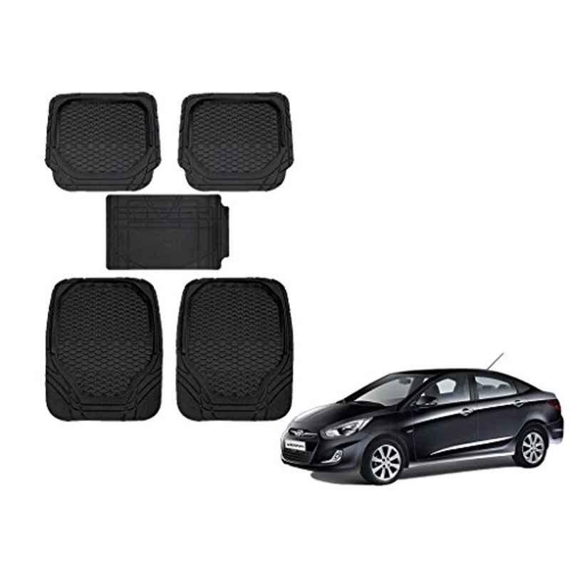 Kozdiko 8855TW 5 Pcs Rubber Black Rubber Car Mat Set for Hyundai Verna Fluidic
