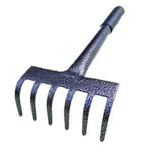 REDBUILD 6 Teeth Carbon Steel Black Garden Rake for Gardening