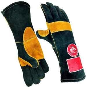 MPS 004 Leather & Cotton Green Welding Safety Gloves, Size: Free (Pack of 120)
