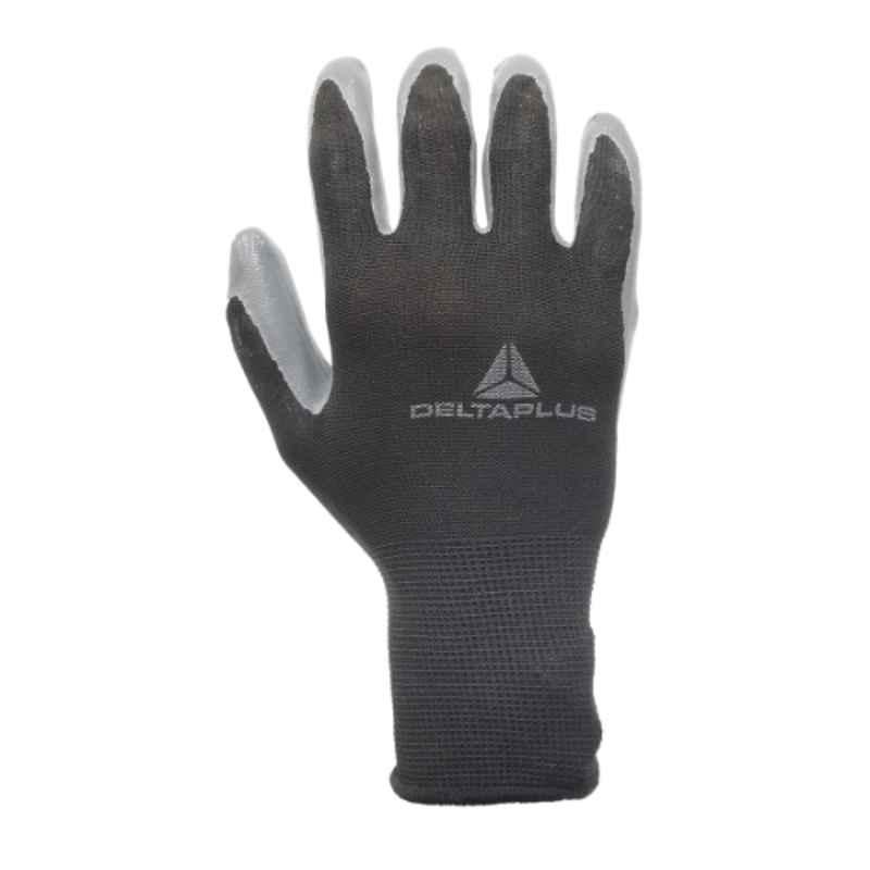 Deltaplus VE 712 Spandex Polyester Nitrile Coated Black & Grey Safety Gloves, Size: 8