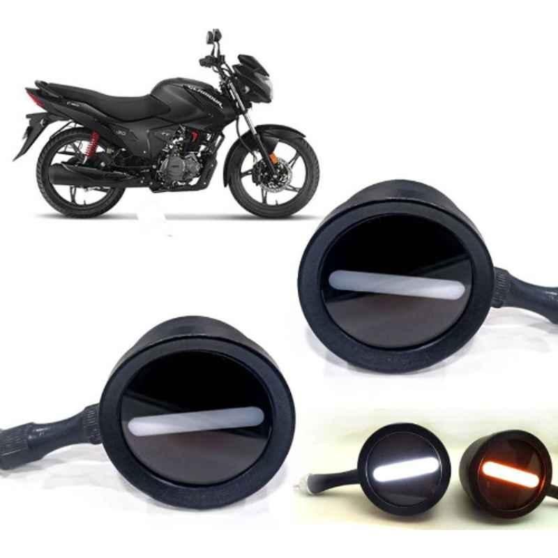 Auto Pearl 2 Pcs 12V Black Bike Front LED Indicator Light Set for Hero Glamour, F121