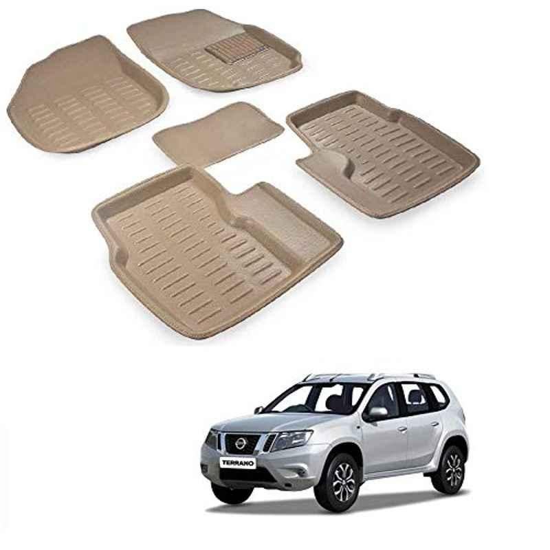 Kozdiko 5 Pcs 3D Beige Car Foot Mat Set for Nissan Terrano, koz_68069