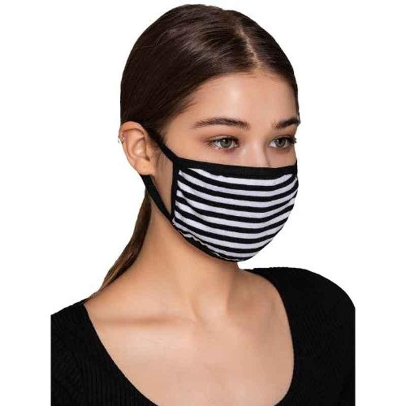 Clovia MSK002P13 2 Ply Reusable Black & White Striped Face Mask
