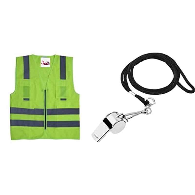 Abbasali Safety Jacket & Stainless Steel Finish Sports Whistles with Lanyard