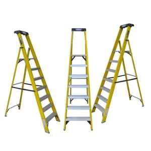 Ladderman 7 Step FRP Fiber Glass Yellow Electrical Shock Proof Platform Safety Ladder, LMP-2107