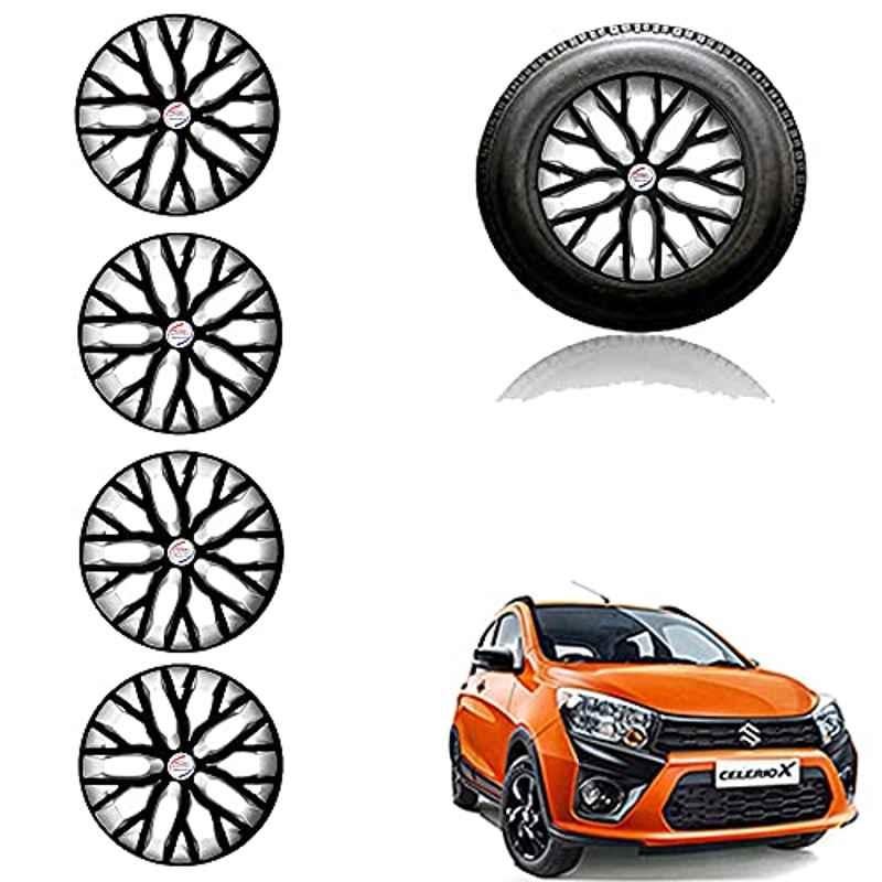 Auto Pearl 14 inch ABS Black & Silver Press Type Car Hub Cap Wheel Cover for Celerio X