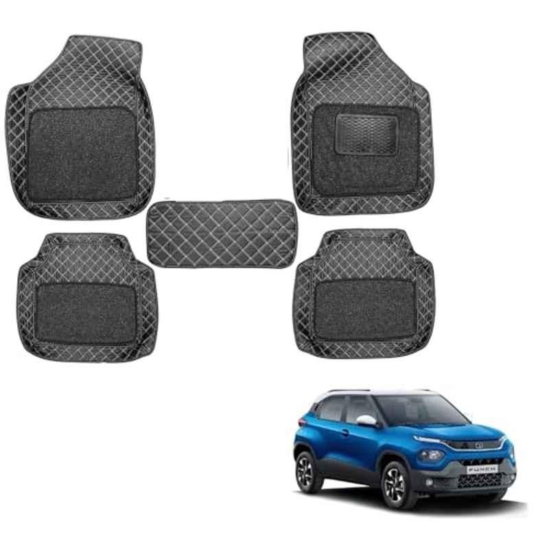 Kozdiko 5 Pcs Waterproof & Luxury 7D Black Leatherette Car Floor Mat Set for Tata Punch