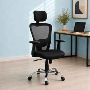 Woodberg Libra Ergonomic High Back Mesh Black Revolving Office Chair with Chrome Base, Breathable  Back, Adjustable Height & Push Back Recline, PF-8693