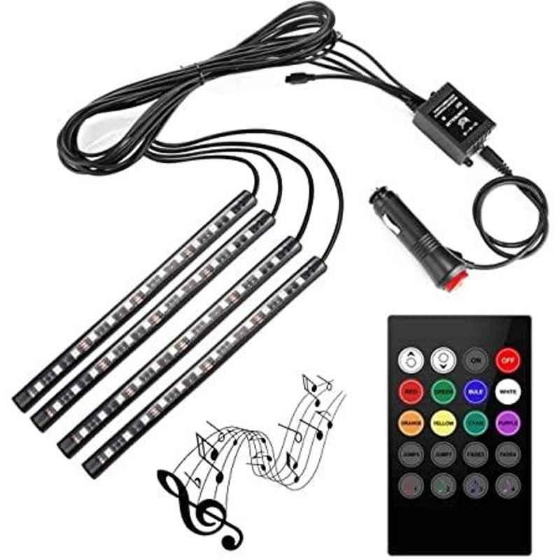 AOW Rally 4X 12 LED Car Interior Floor Atmosphere Strip Light Under Dash Interior LED Lighting Kit with Sounds Activated Remote (6W, Multicolor) Universal for All Cars Q-22