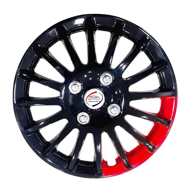 Auto Pearl 4 Pcs 15 inch ABS Black & Red Press Type Car Wheel Cover Set with Retention Ring for Mahindra TUV 300