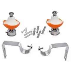 Ojass 10x5cm Plastic & Stainless Steel Orange Curtain Bracket with Support Clamp, KB02ORNG (Pack of 2)
