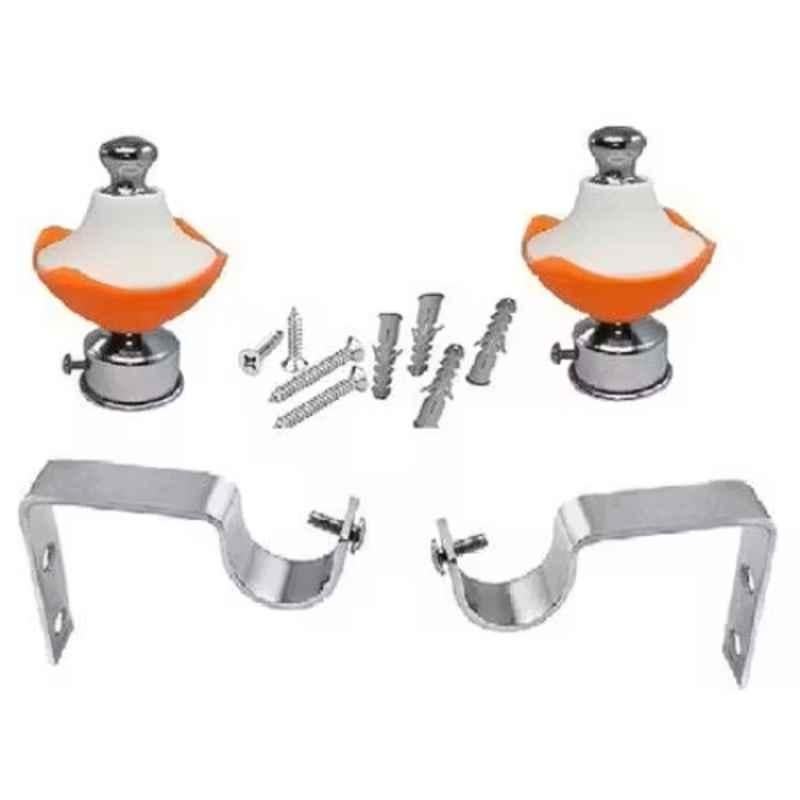 Ojass 10x5cm Plastic & Stainless Steel Orange Curtain Bracket with Support Clamp, KB02ORNG (Pack of 2)