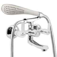 Cliquin Hector Vitara Brass Chrome Wall Mounted Wall Mixer with Telephonic Crutch Hand Shower & 1m Stainless Steel Shower Tube