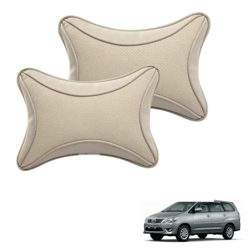 Kozdiko 2 Pcs Memory Foam & Polyester Beige Dots Car Neck Rest Pillow Set for Toyota Innova, XNVJVHGJFH133