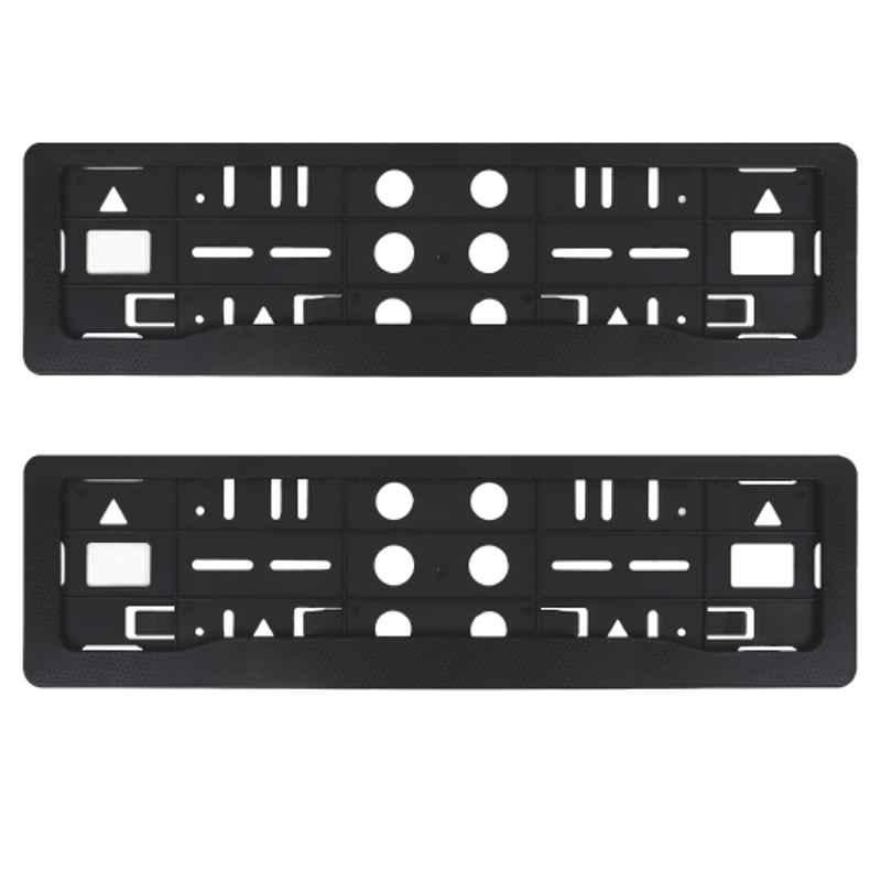 Kingsway 2 Pcs 51.5x14.5cm Front & Rear Plastic Black Car Number Plate Frame Set for All Cars