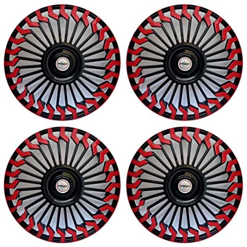 Prigan 4 Pcs 15 inch Polypropylene Black & Red Wheel Cover Set for Hyundai Hyundai Verna, Hunter Black Red 15