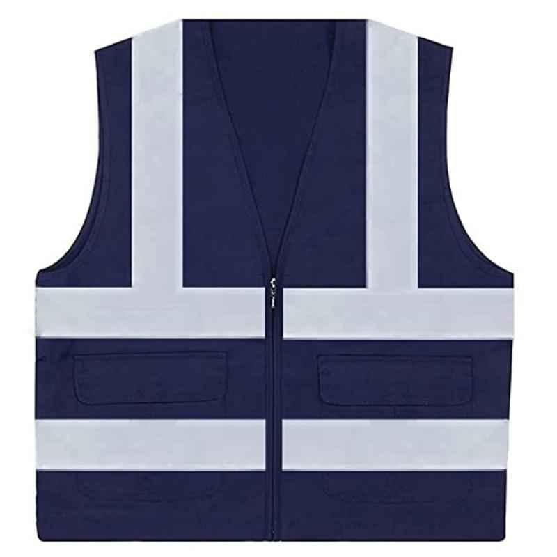 Areevanz 240 GSM Cotton Blue Safety Jacket for Men Women with inch High  Visible Reflective Double Line Tape, Size: L (Pack of 20)