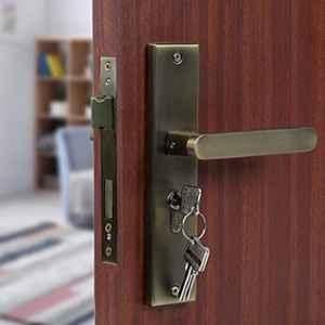 Voltizi 8 inch Stainless Steel 304 Brass Finish Cylindrical Plate Mortise Door Lock Handle Set with Both Side Key, LB-304