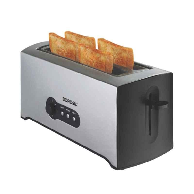 Borosil 1500W Stainless Steel Black Krispy 4 Slice Pop Up Toaster, BTO1500SS22