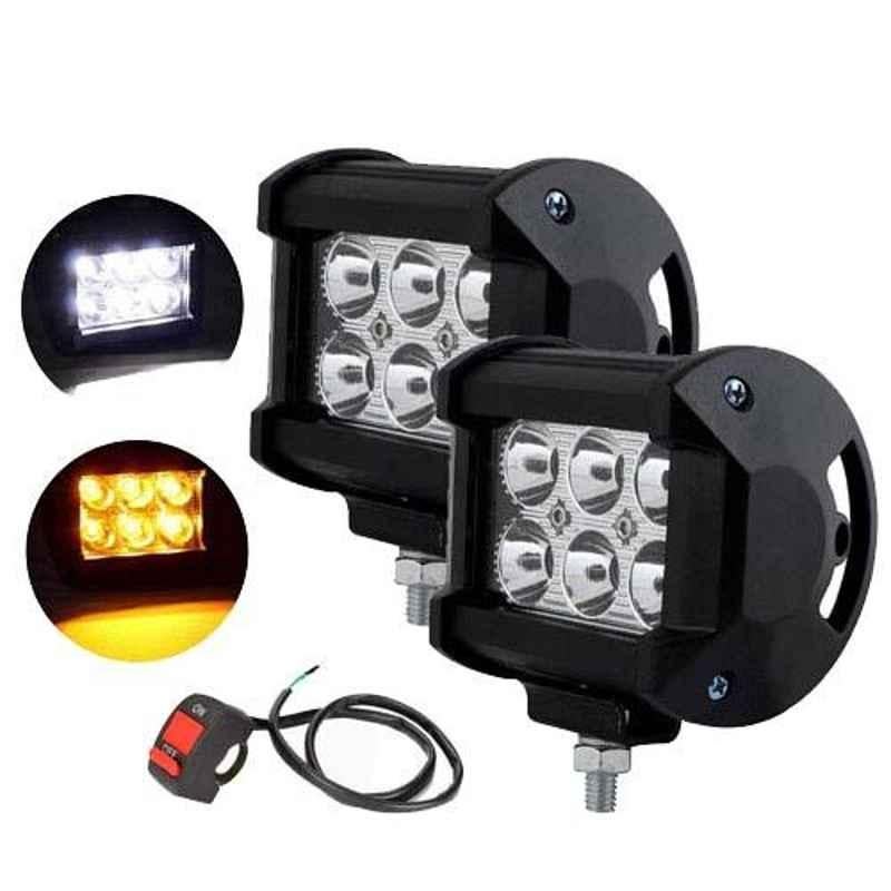 AllExtreme EX6L2WS 2 Pcs 18W 6 LED White & Yellow Waterproof Fog Light Pod Set with On/Off Switch