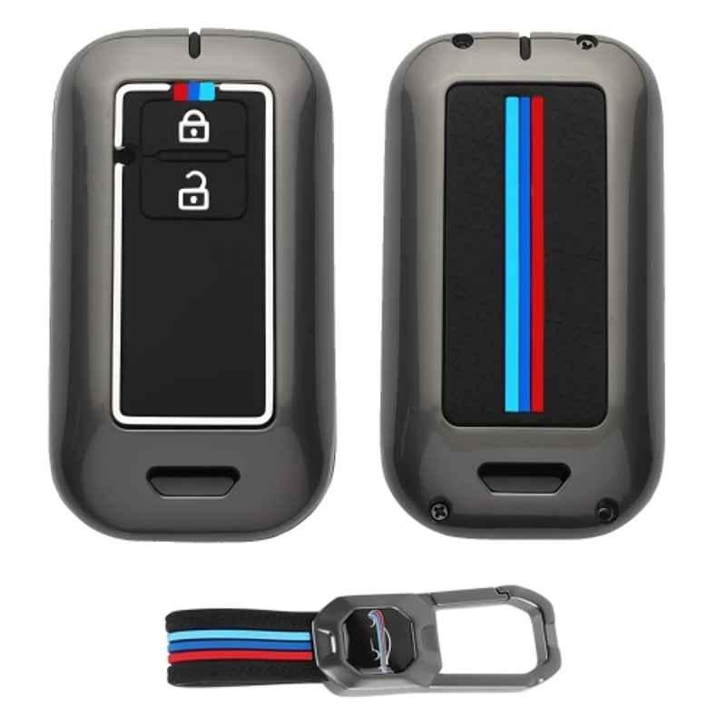 Kingsway Gunmetal Grey 2 Buttons Car Key Cover with Keychain for All Maruti Suzuki Cars