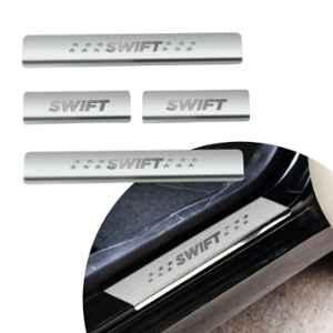 SureStrive 4 Pcs Stainless Steel Silver Footstep Sill Plate Set without LED for Maruti Suzuki Swift Type-2