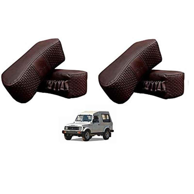 Kozdiko 4 Pcs CV Designer Cola Leatherite Neck Rest Car Cushion Pillow Set for Maruti Suzuki Gypsy