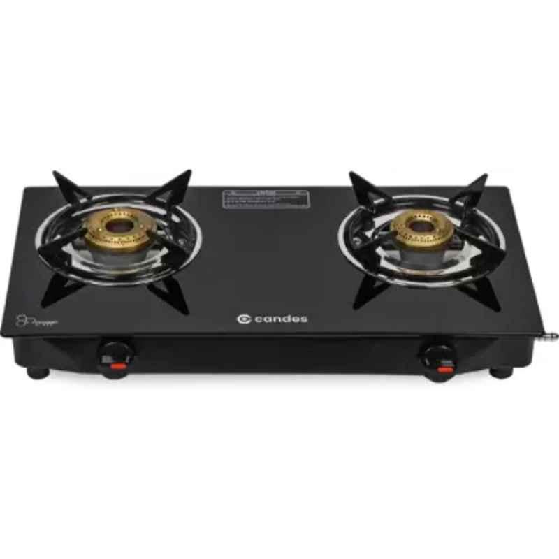 Candes Flame 2B 2 Burner Cast Iron Black Manual Ignition Glass Gas Stove, FLAME02CICA1CC