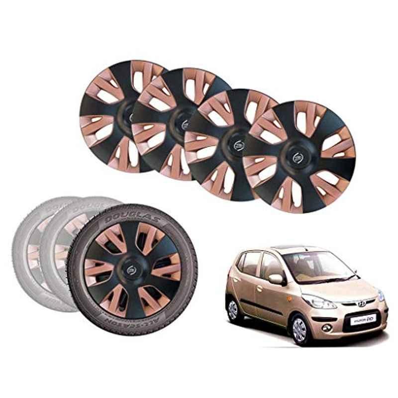 Auto Pearl 4 Pcs 13 inch Black & Copper ABS Press Type Hubcap Wheel Cover Set with Retention Ring for Hyundai I10Type1