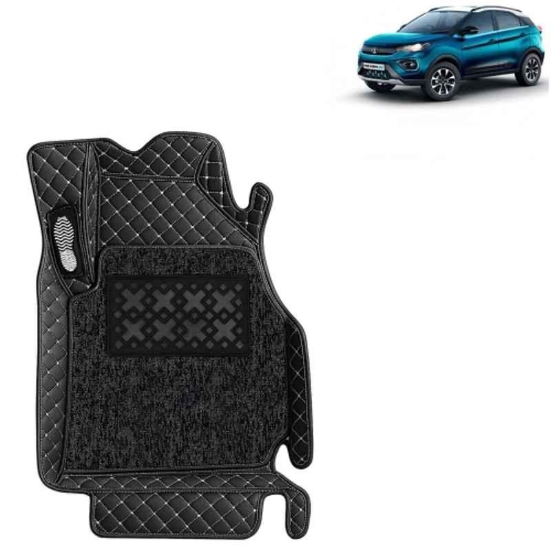 Kingsway 3 Pcs Premium 7D 100% Waterproof PU Leatherette Classic Black Car Floor Mat Set for Tata Nexon EV 2020 to 2023 All Model
