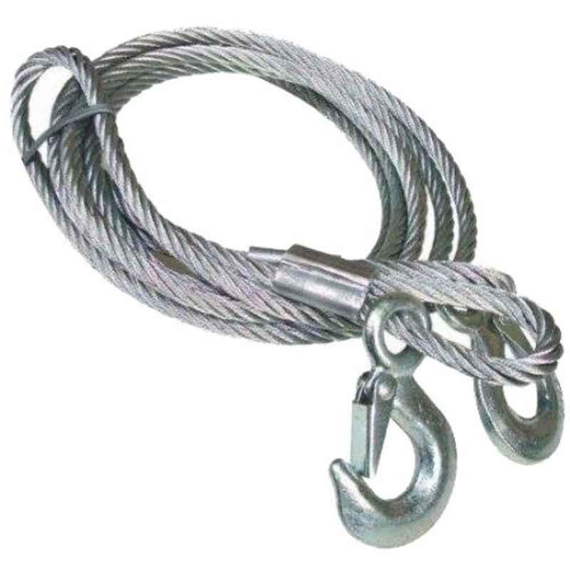 Love4ride 4m 3 Ton Long Silver Steel Super Strong Emergency Heavy Duty Toe Cable with Dual Forged Hooks