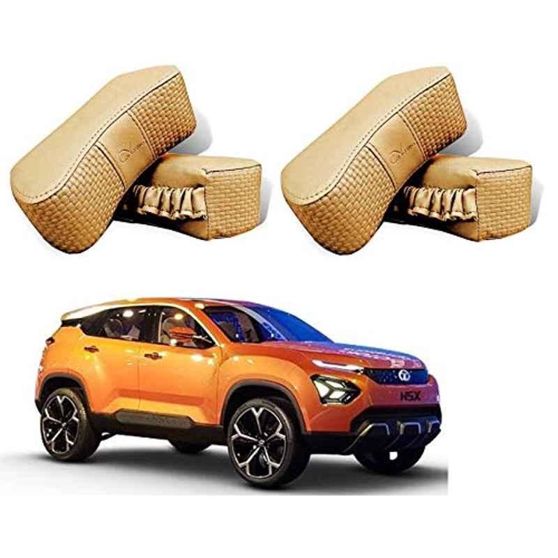 Kozdiko 4 Pcs CV Designer Beige Leatherite Neck Rest Car Cushion Pillow Set for Tata H5X