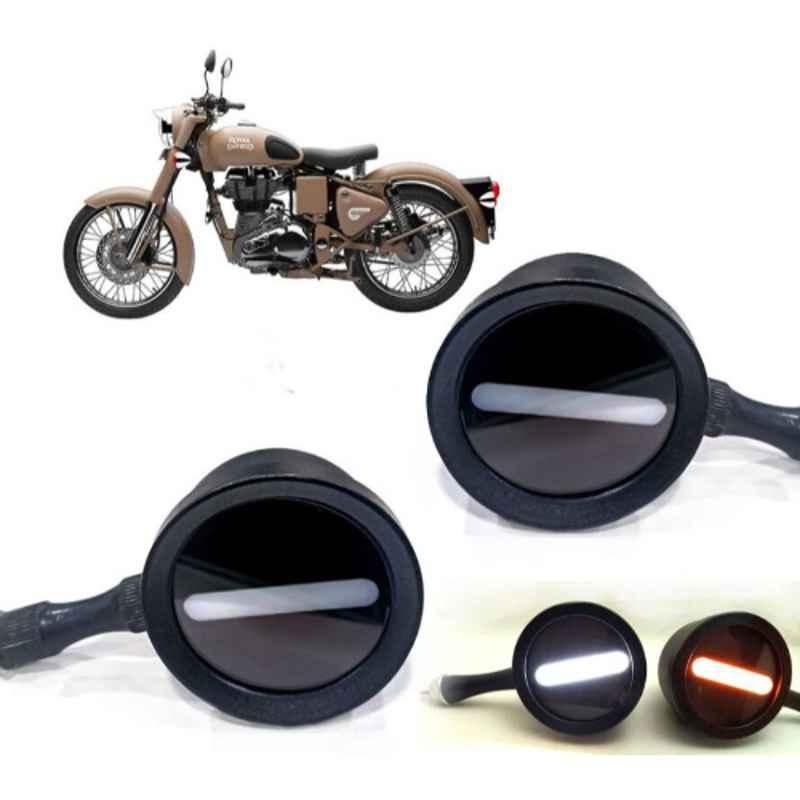 Auto Pearl 2 Pcs 12V Black Bike Front LED Indicator Light Set for Royal Enfield Classic Desert Storm, F320