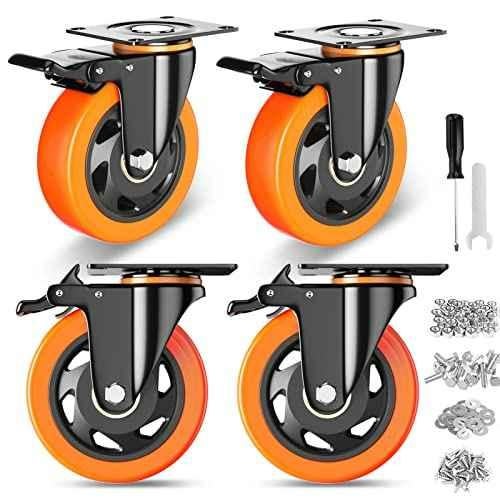 NestChic 4-Pack 8" Heavy Duty Plate Casters - 360° Swivel Wheels With Brake, 770 Lb Capacity Each