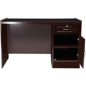 POJ Lena Engineered Wood Maroon Workspace Office Table with Glass on Top, POJOT01102