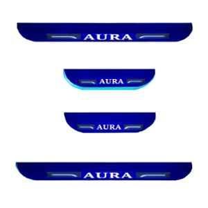 Car Accessories Hub 4 Pcs Acrylic Black Sill Scuff Plate Set with Blue LED for Hyundai Aura All Model