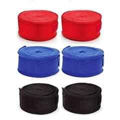 Forgesy 108 inch Elastic Cotton Spandex Blue, Black & Red Hand Wraps (Pack of 6)