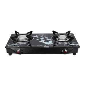 Sigri-Wala 2 Burner Cute Design Toughened Glass Black Designed Manual Gas Stove with Jali