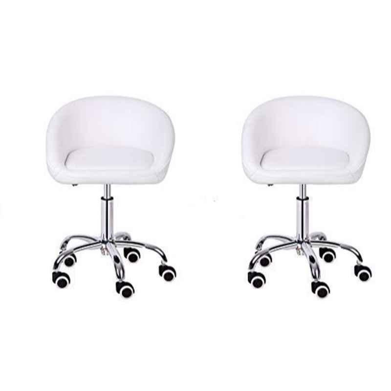 Da URBAN 2 Pcs 354 Mini Leatherette White Mini Adjustable Height Bar Stool Chair Set with Wheels