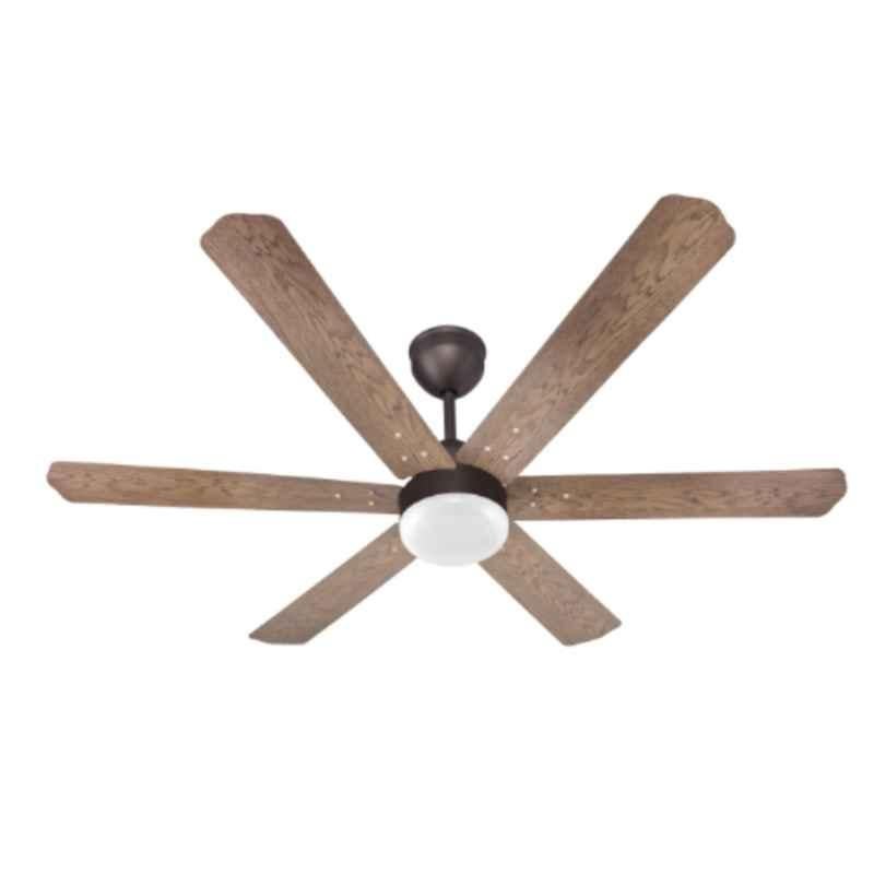 Airelec Gloria Brassica 32W 300 rpm 0.5 W LED 5 Star 6 Blade BLDC Ceiling Fan with Remote & 2 Years Warranty Sweep: 1200mm Smoke Brown with Wooden Blade AIRCFB1-04