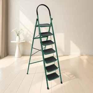 Plantex Hercules Pro Green 7-Step Foldable Ladder for Home with 150kg Load Capacity/Heavy-Duty Steel Ladder/Anti-Slip Wide Step/Strong