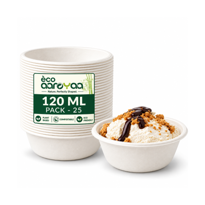 Eco Disposable Bagasse Bowls- 500ml- Pack of 25 Biodegradable Disposable Bowls- Eco-Friendly Dip, Sauce, Chutney & Dessert Cups- Leak-Resistant Small Serving Bowl (Pack of 25)
