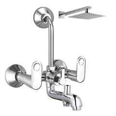 IRIS GEO3 Brass Wall Mixer with Overhead Shower System Set & 125mm Long Bend Pipe
